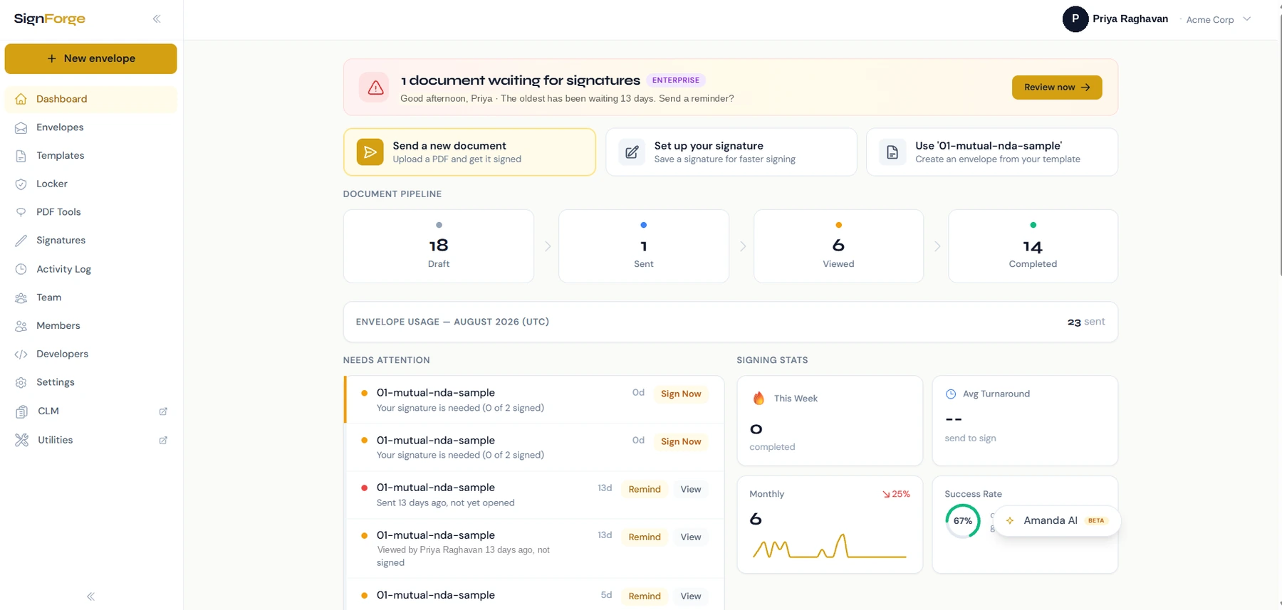 SignForge, the document pipeline dashboard